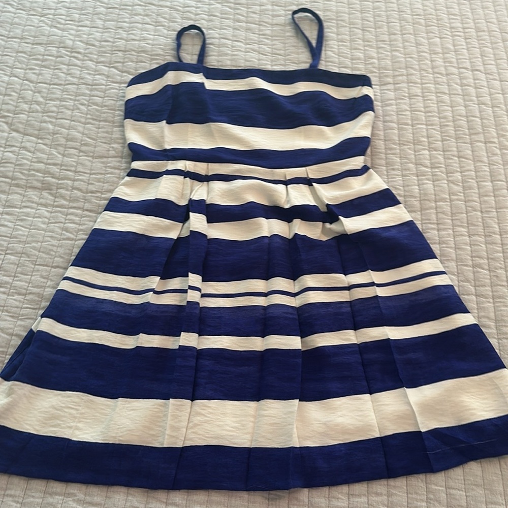 LOFT Blue and White stripe Dress A-line with slip in a 6P, length 28 in